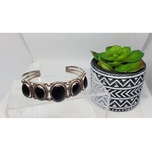 Spencer Signed Navajo Onyx Row Bracelet